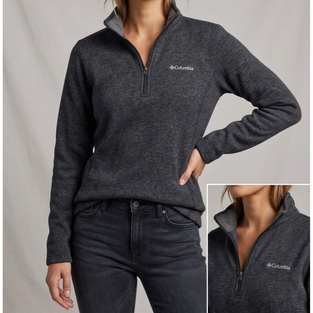 Columbia Women's L Gray Quarter Zip Pullover Fleece Sweater Outdoor Hiking